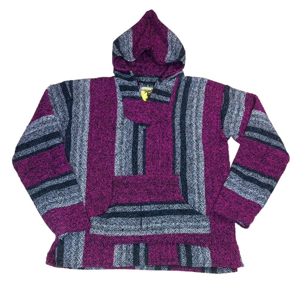Vintage 90s Iguana Jack Baja Hoodie Mens Large Purple Striped Drug Rug Mexico